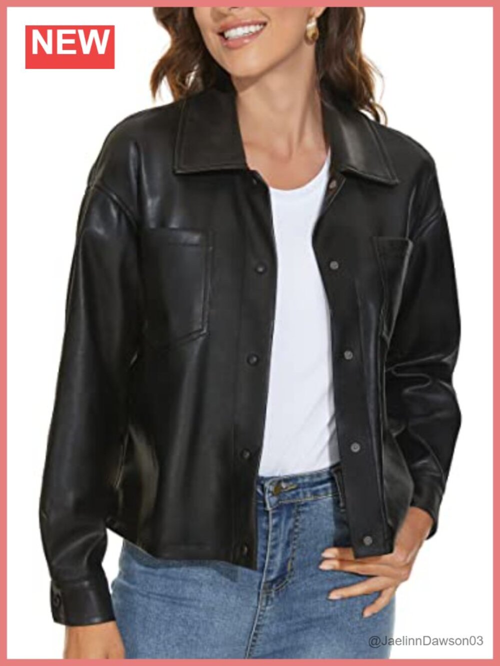 Faux Leather Shacket Loose Fit Button Moto Biker Jacket